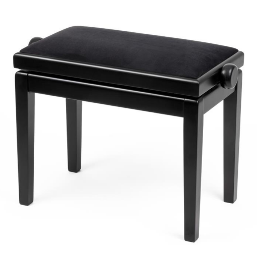Matt svart pianopall med sittdyna i svart velour - Pianomagasinet